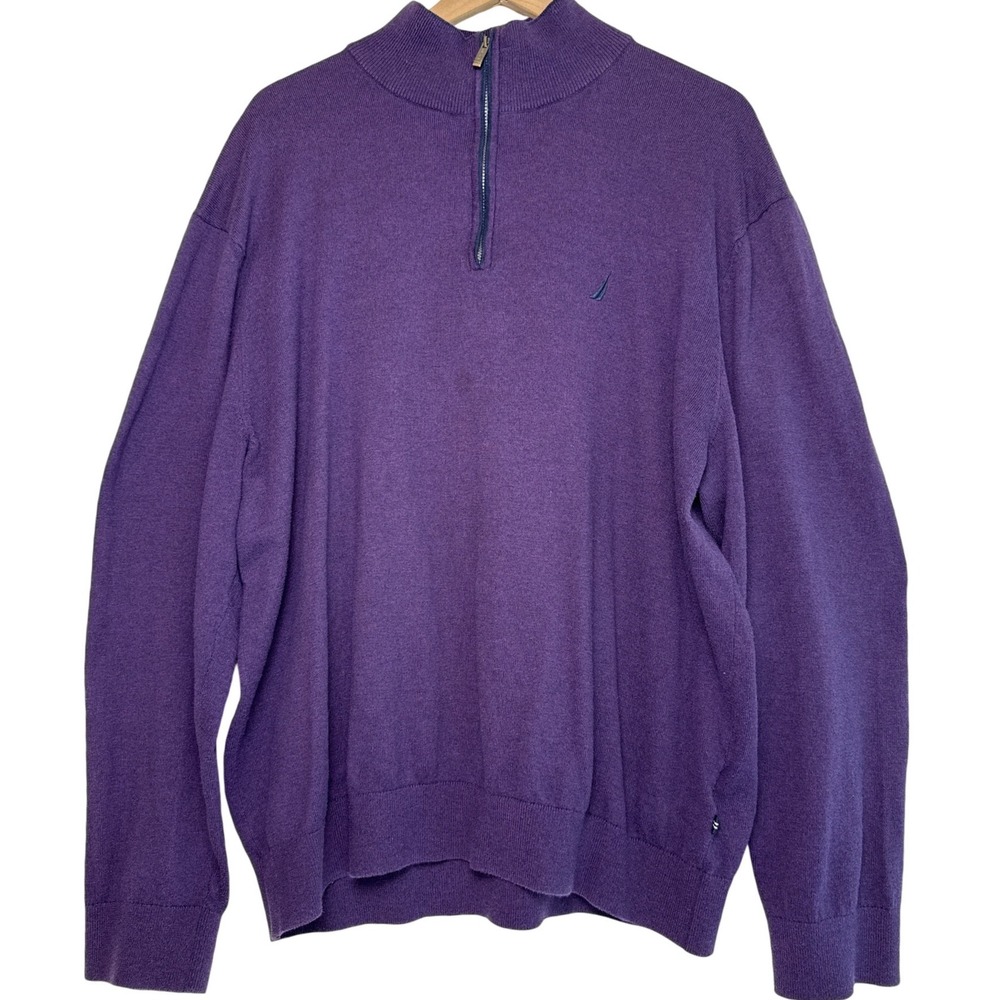 Nautica Navtech Mens XXL Purple Quarter Zip Pullover Sweater Mock Neck Knit Logo
